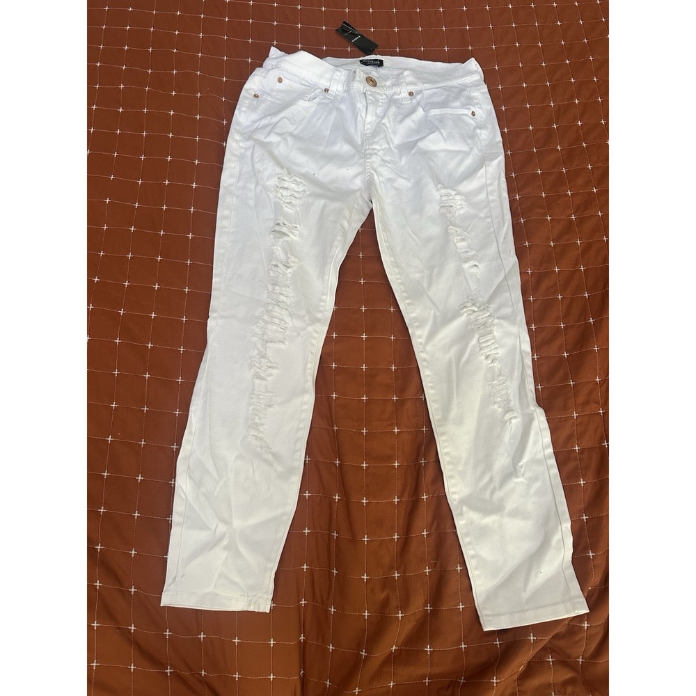 Bebe Destiny Destroyed Denim Jeans White Distressed Women's Size 32 NWT